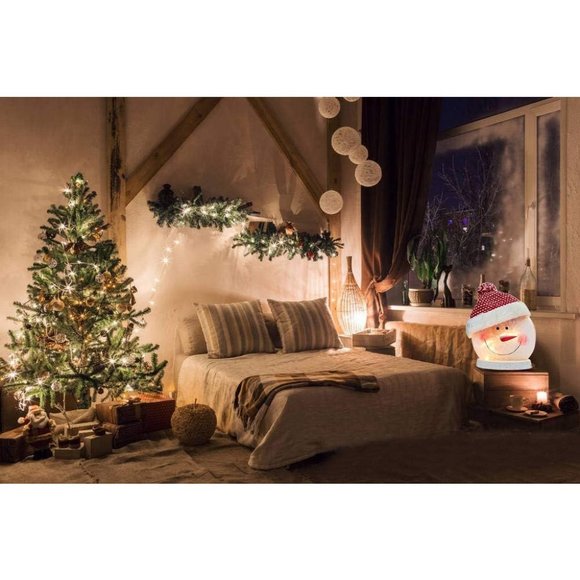 Christmas Snowman Electric Light Glass Lamp with Santa Claus Hat Holiday Décor - Picture 8 of 11